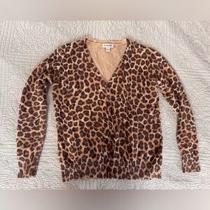 St. John's Bay Brown Leopard animal Print cotton Cardigan petite medium